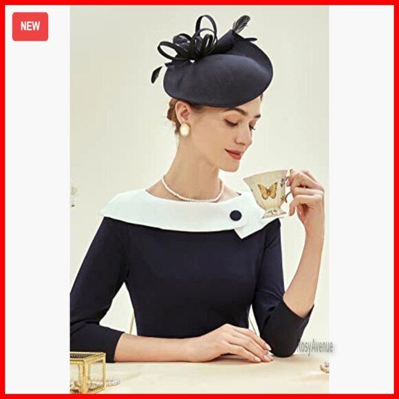 Wide Brim Derby Fascinator Hat with Feathers for Wedding Tea Party